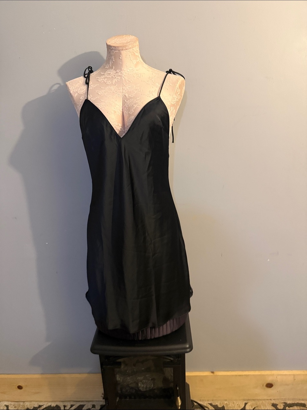 Victoria's Secret Black Satin Tie-Strap Slip